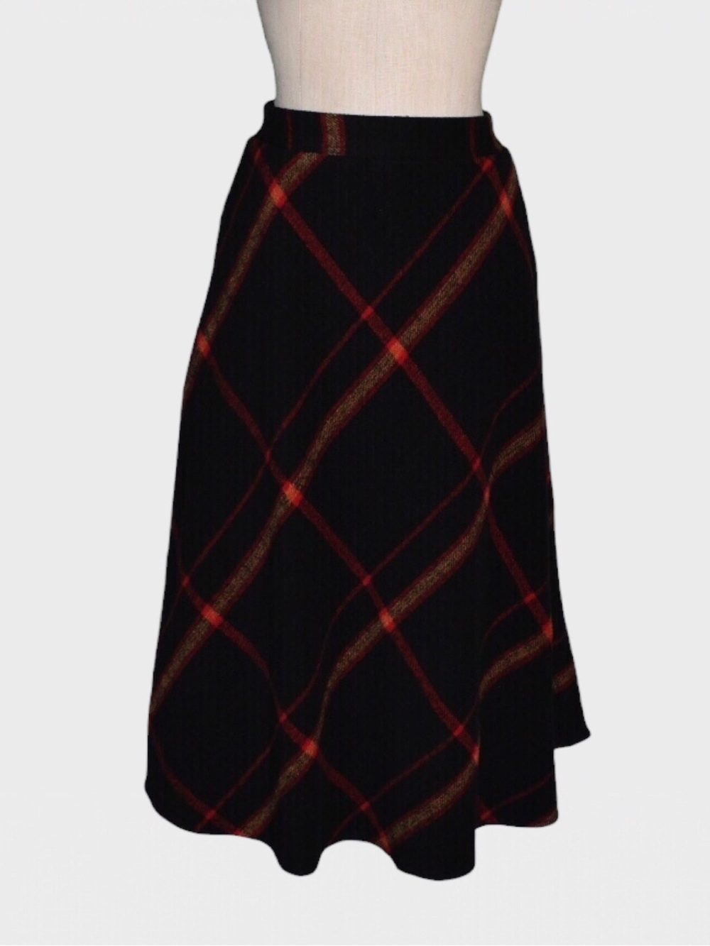 Tanning Wool Blend Plaid A-Line Skirt